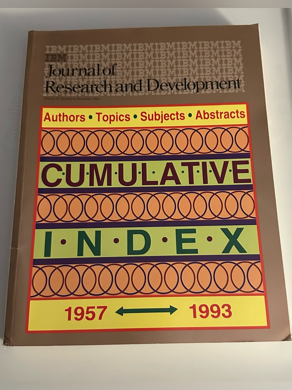 IBM Journal Research Development Vol 37 No 6 Nov 1993 Cumulative Index Vol 1-37